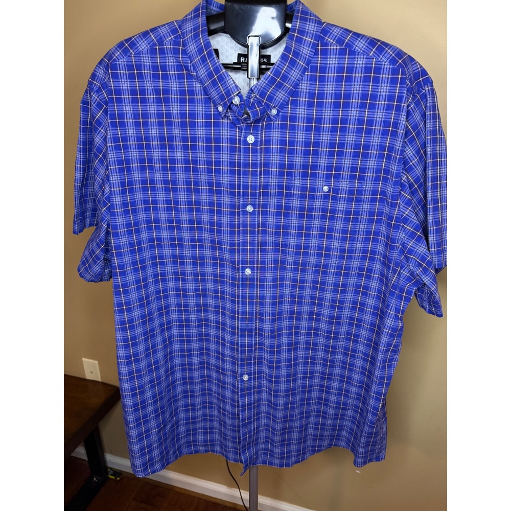Rank 45 Mens Blue Plaid Short‎ Sleeve Button Down Shirt XXL Casual Pocket